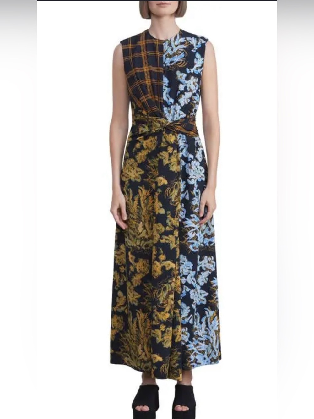 Lafayette 148 Collaged Prints Crepe Twisted Waist Dress size 6